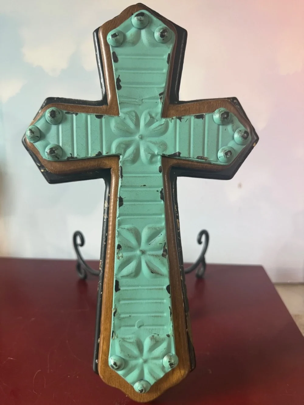 Decorative Turquoise Cross Wall Accent - Unbranded